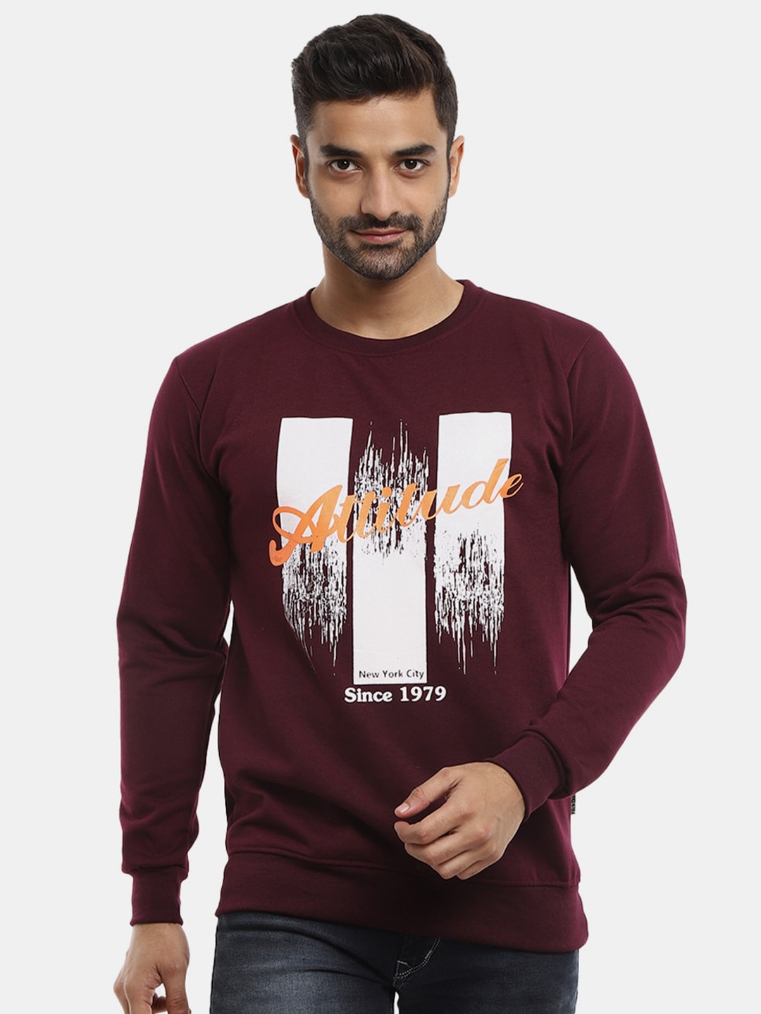 

V-Mart Round Neck Printed Sweatshirt, Red