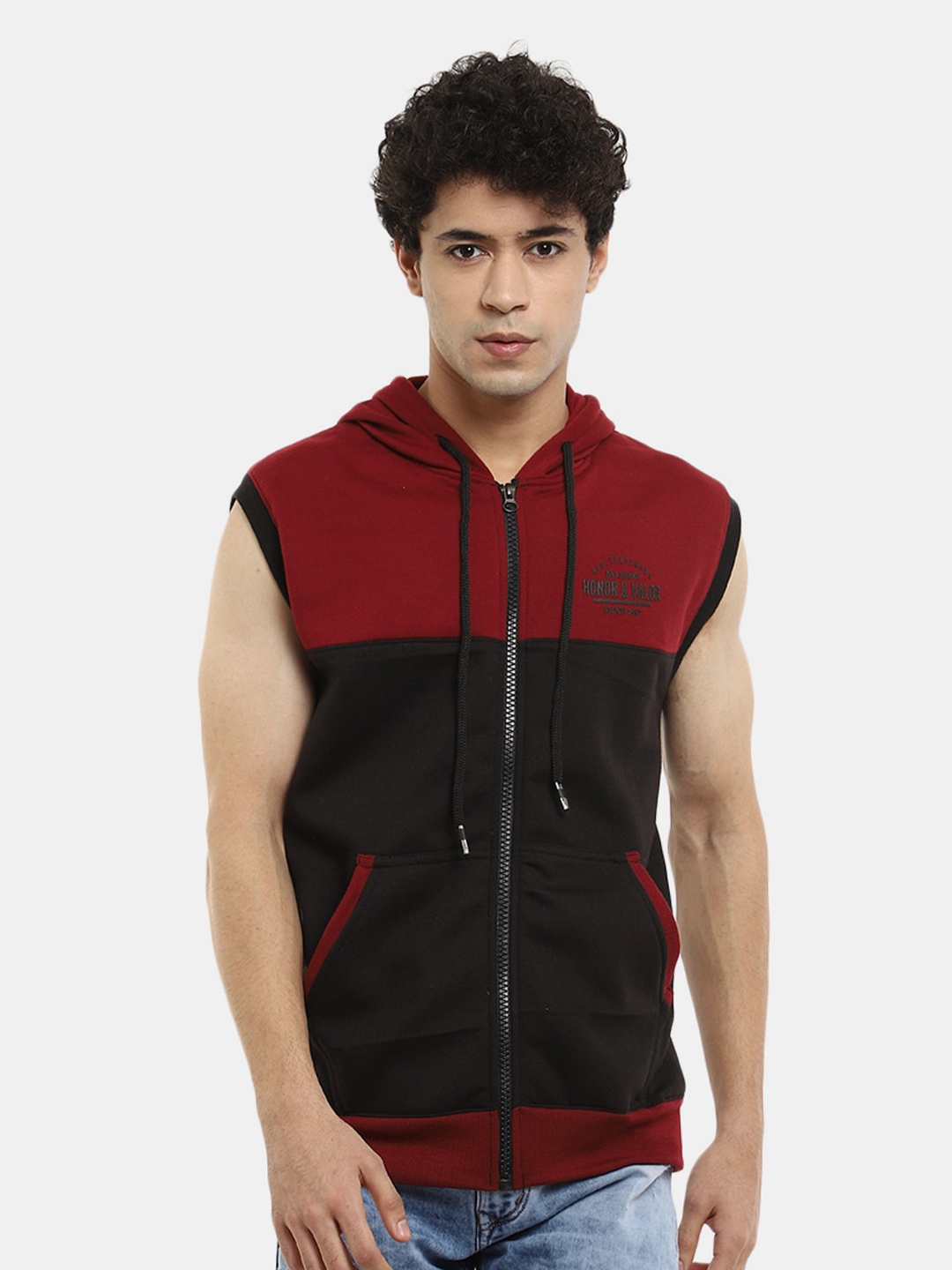 

V-Mart Men Red Colourblocked Fleece Sweatshirt