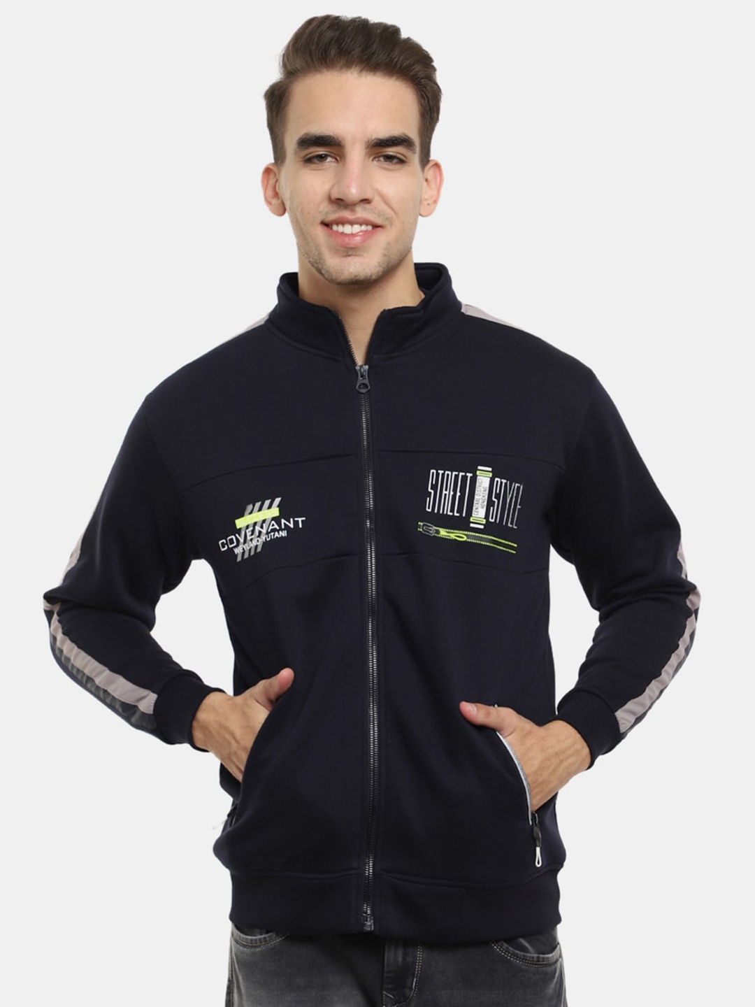 

V-Mart Men Navy Blue Fleece Bomber Fleece Jacket