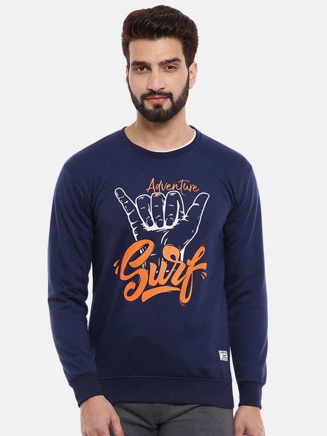 

V-Mart Men Navy Blue Printed Fleece Sweatshirt