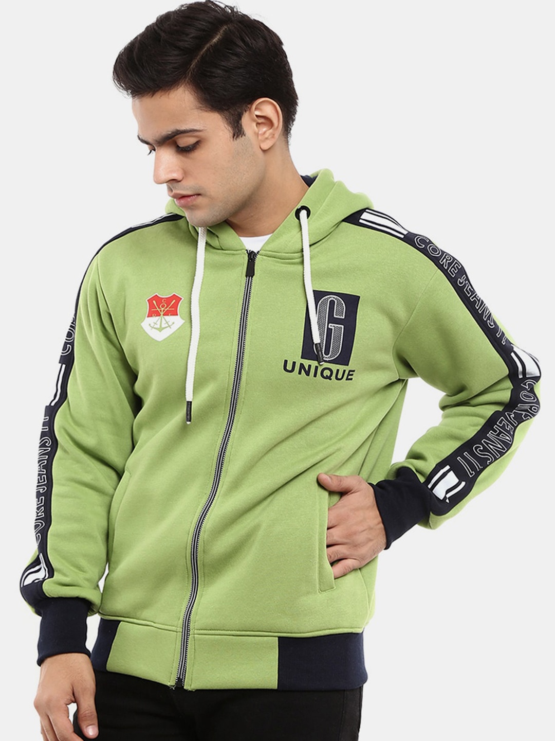 

V-Mart Men Lime Green Typography Fleece Bomber Jacket