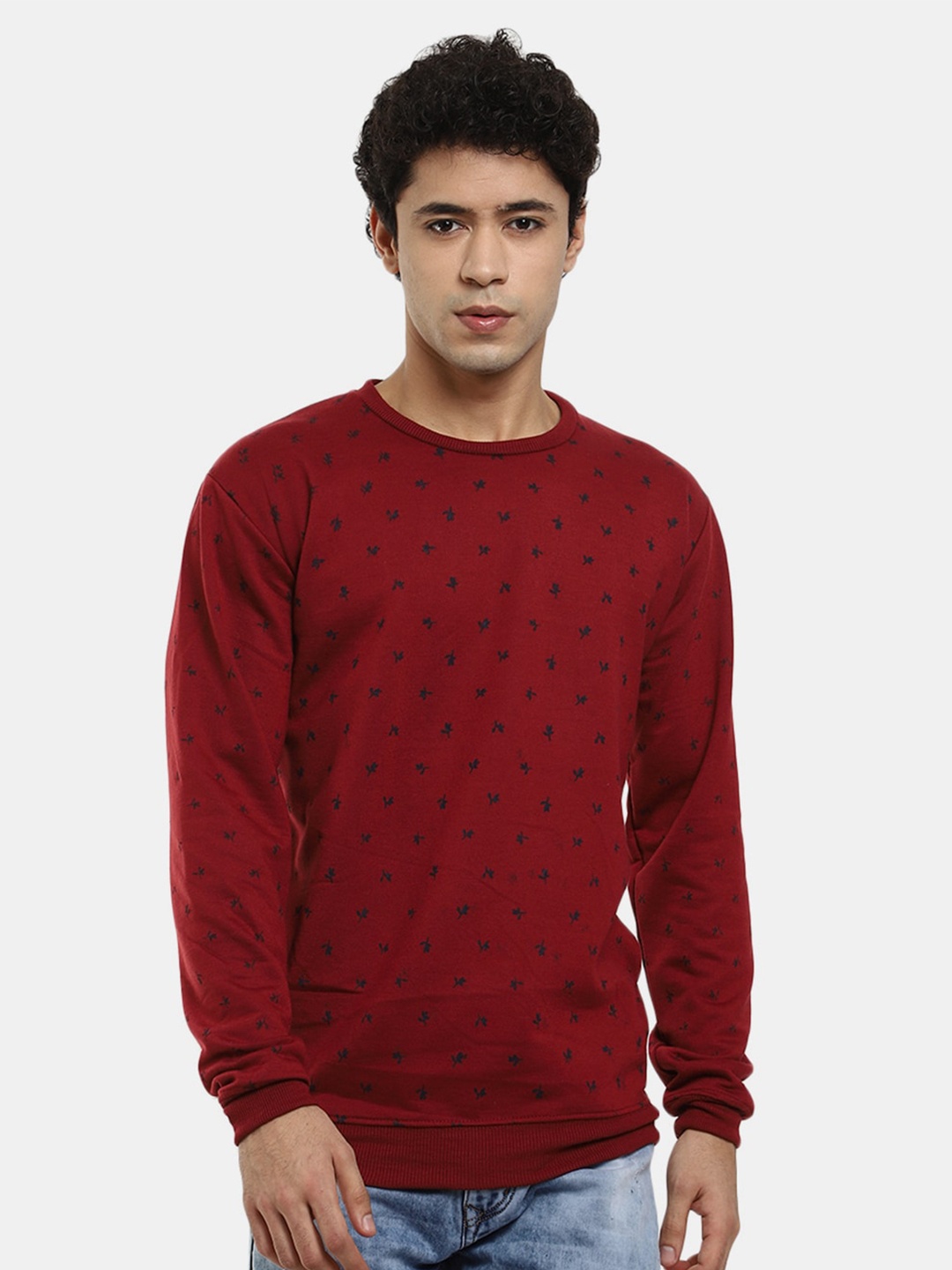 

V-Mart Men Maroon Printed Fleece Sweatshirt