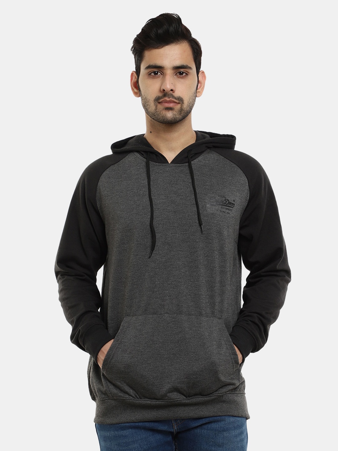

V-Mart Men Charcoal Hooded Fleece Sweatshirt