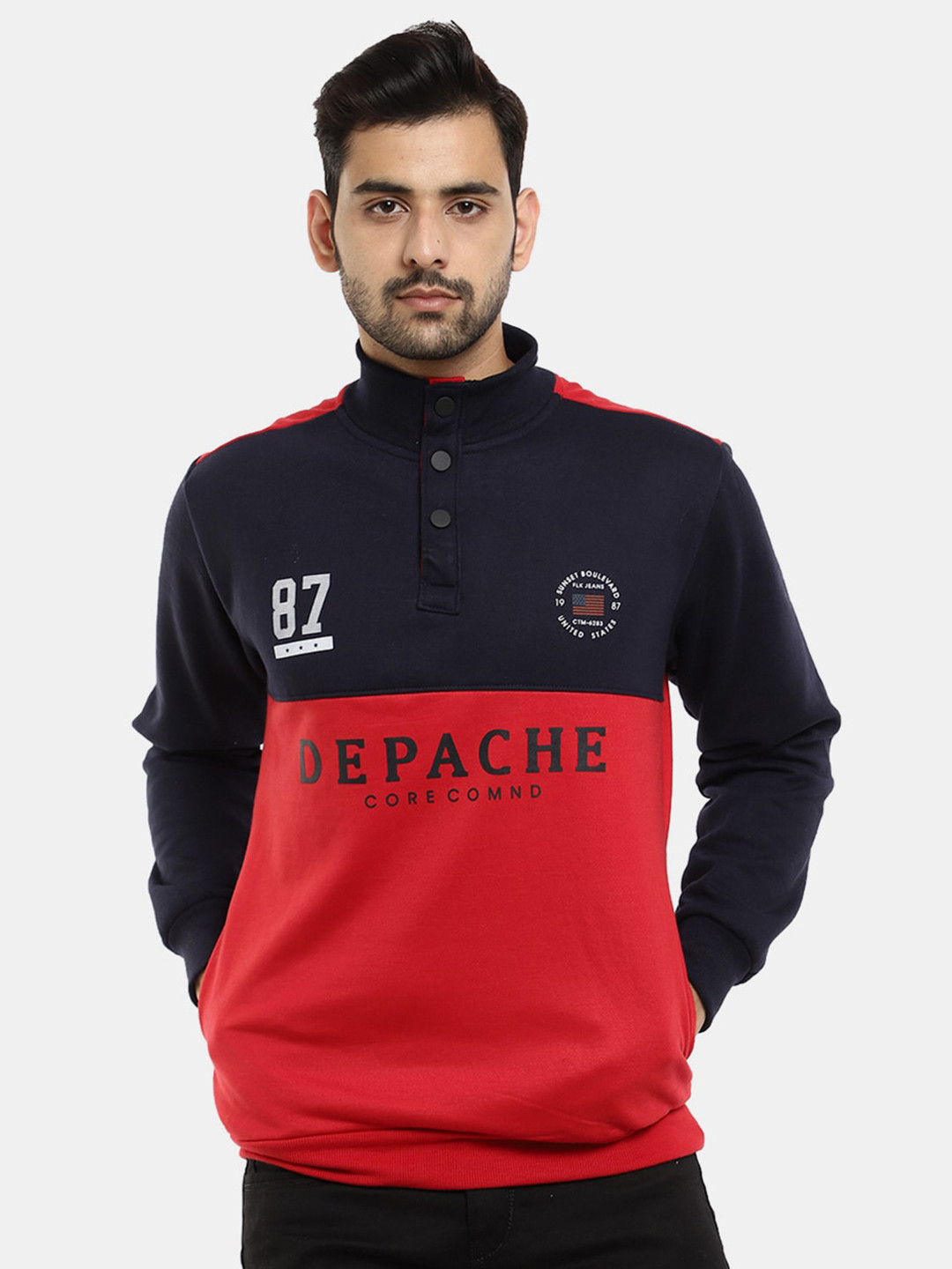 

V-Mart Men Red Colourblocked Fleece Sweatshirt