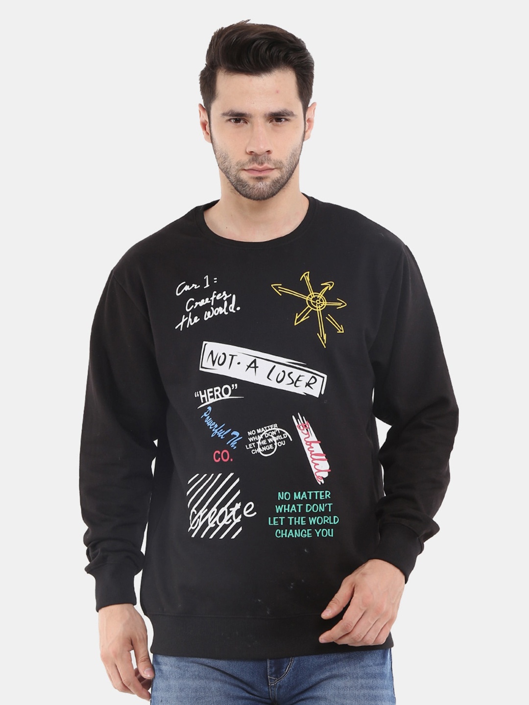 

V-Mart Men Black Printed Fleece Sweatshirt