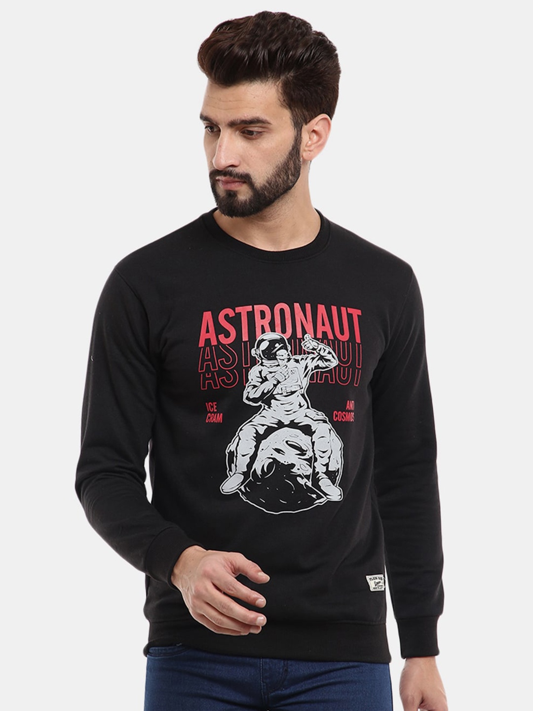 

V-Mart Men Black Printed Fleece Sweatshirt