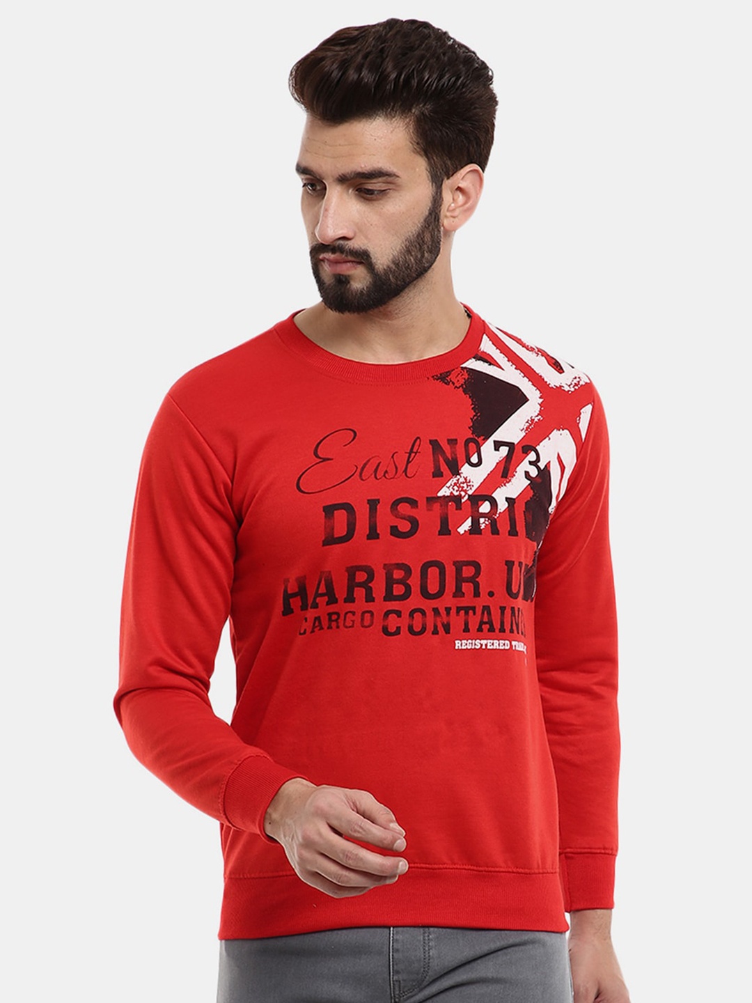 

V-Mart Men Red Printed Fleece Sweatshirt
