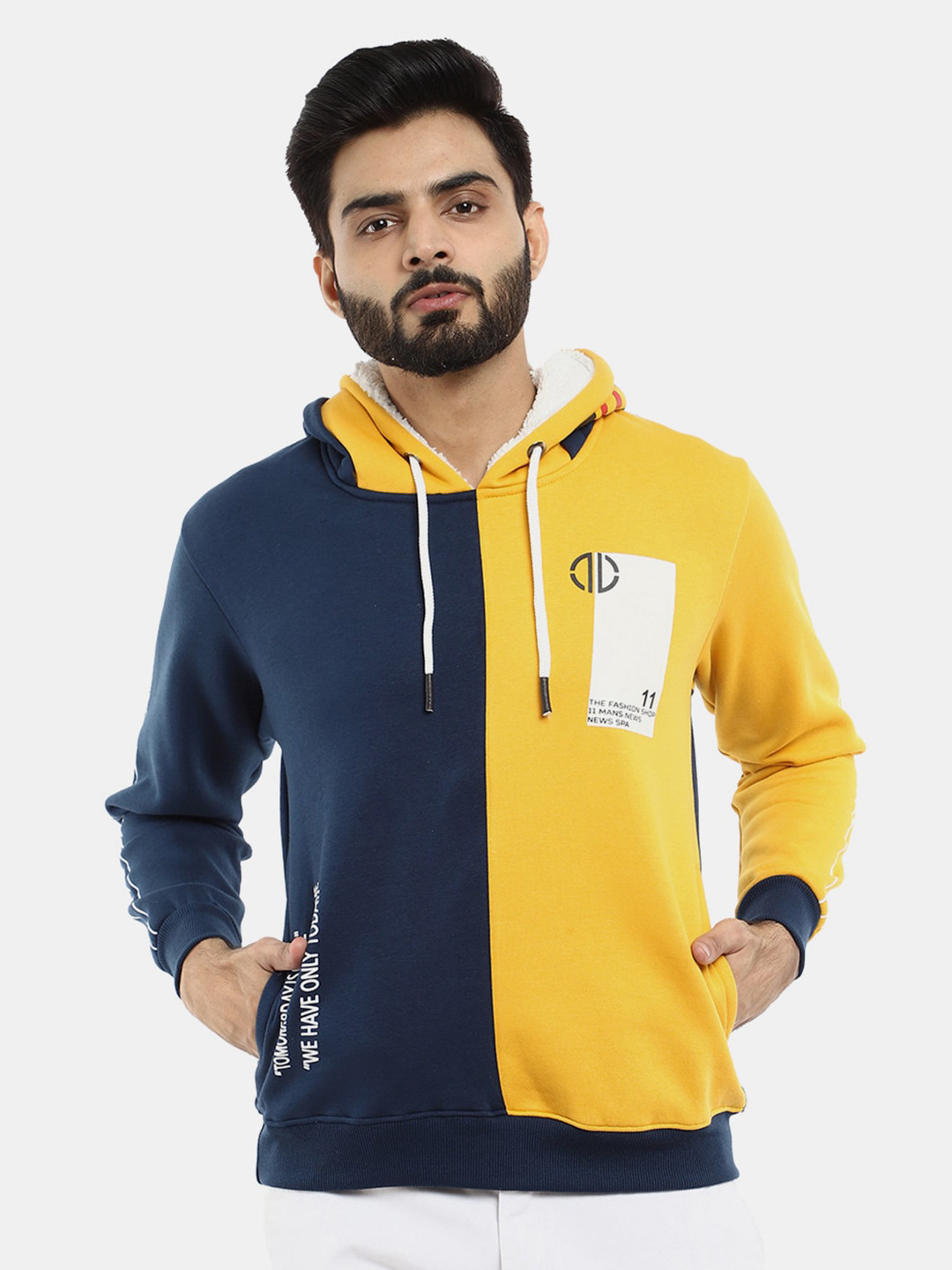 

V-Mart Men Blue Colourblocked Hooded Sweatshirt