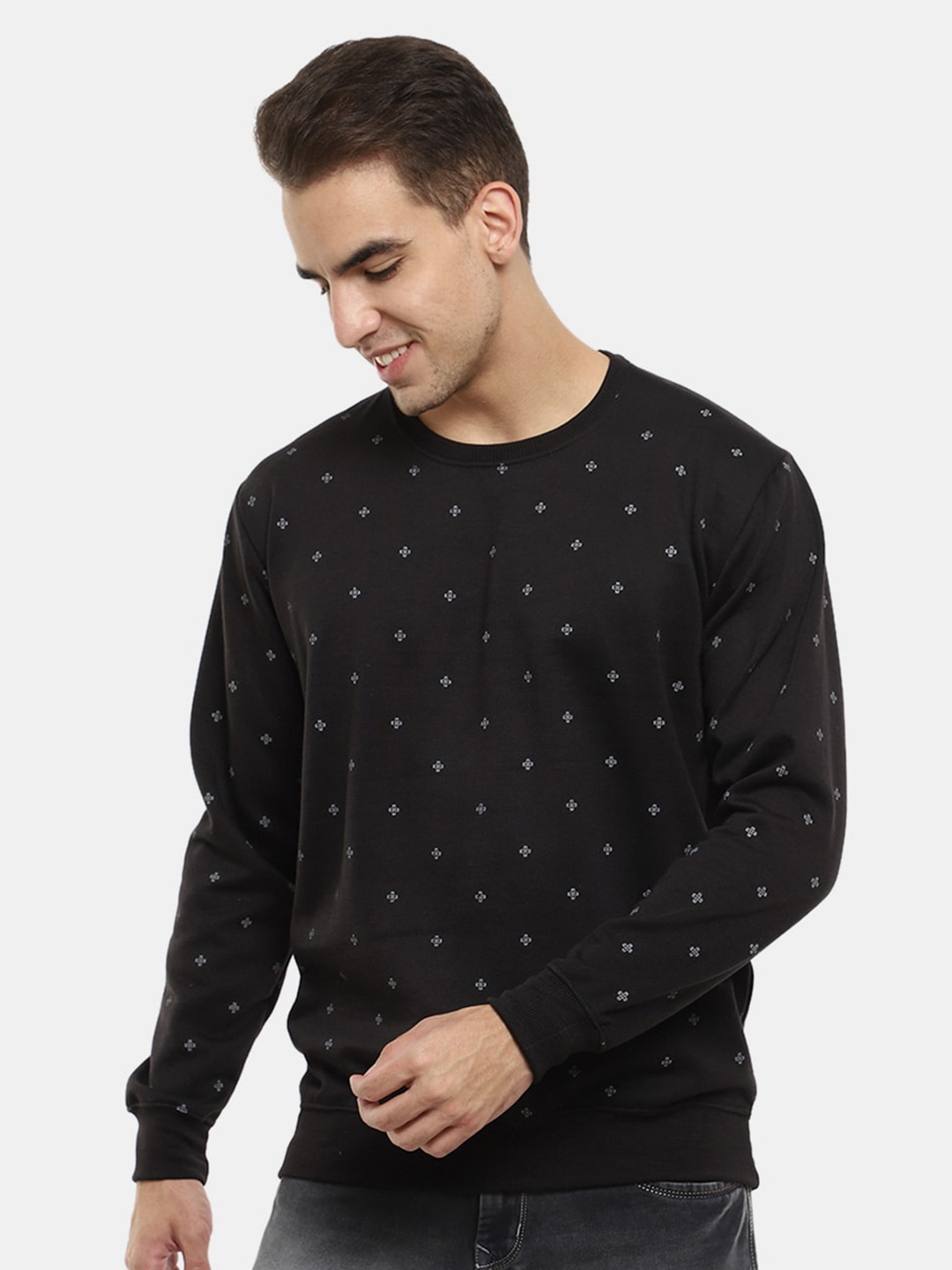 

V-Mart Round Neck Printed Sweatshirt, Black