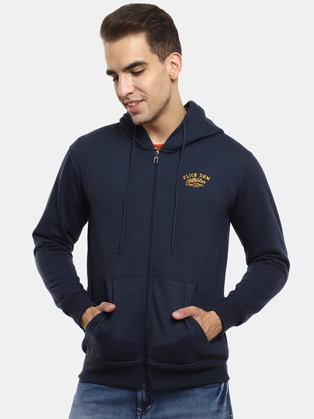 

V-Mart Men Blue Embroidered Hooded Sweatshirt