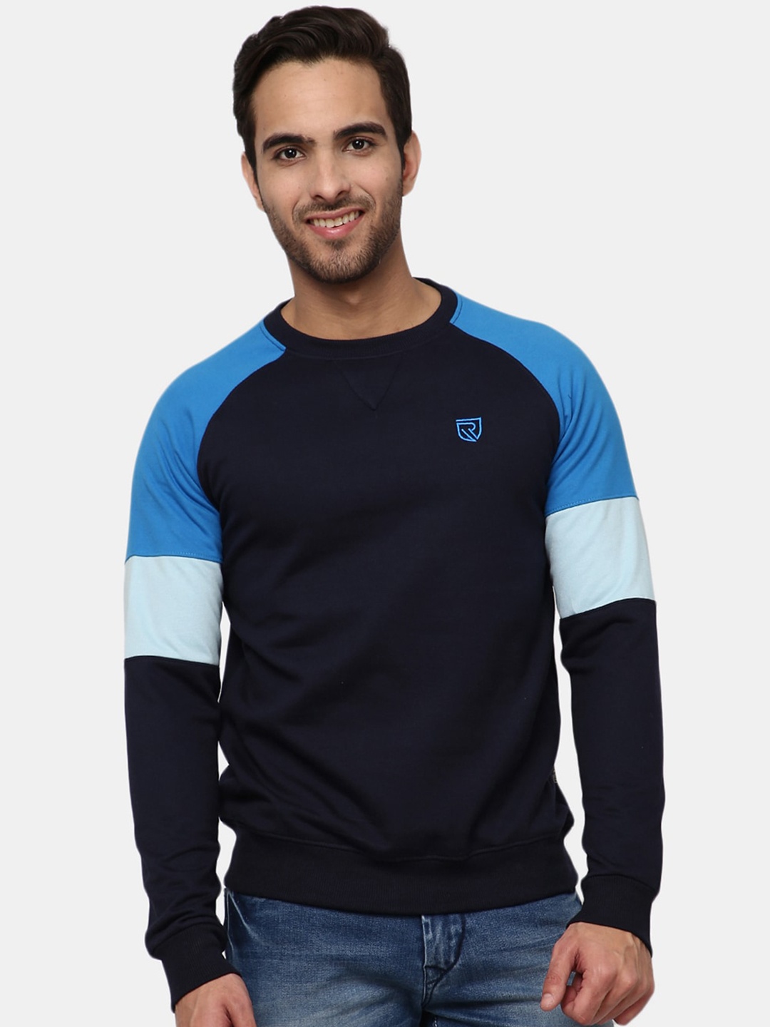 

V-Mart Men Navy Blue Colourblocked Sweatshirt
