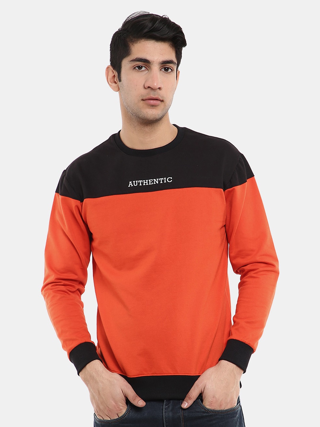 

V-Mart Men Orange Colourblocked Sweatshirt