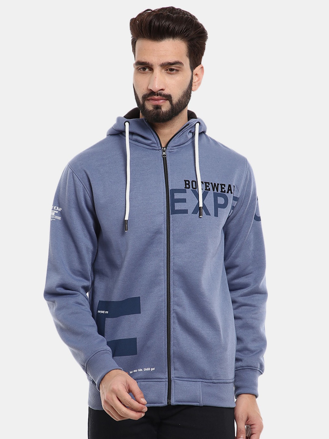 

V-Mart Men Blue Printed Hooded Sweatshirt