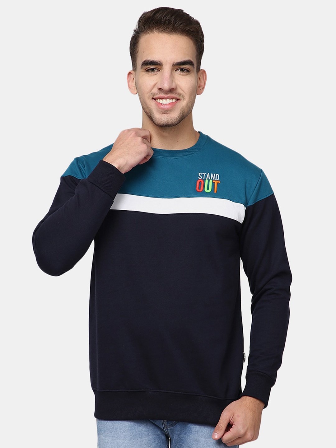 

V-Mart Men Navy Blue Colourblocked Sweatshirt