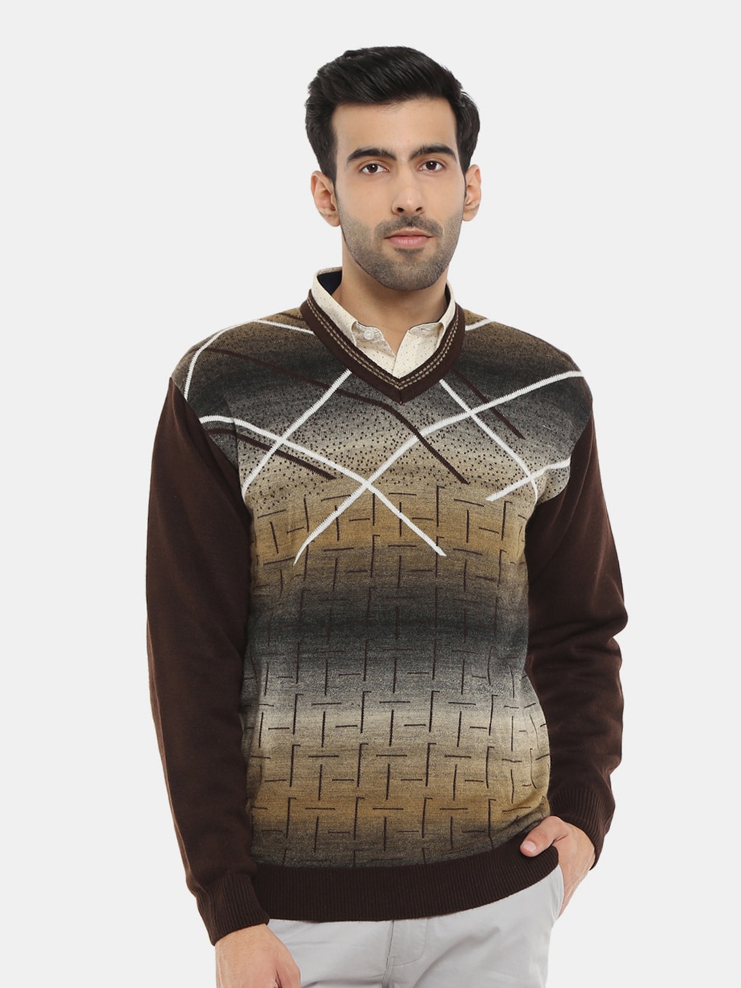 

V-Mart Self Design Checked Sweatshirt, Brown