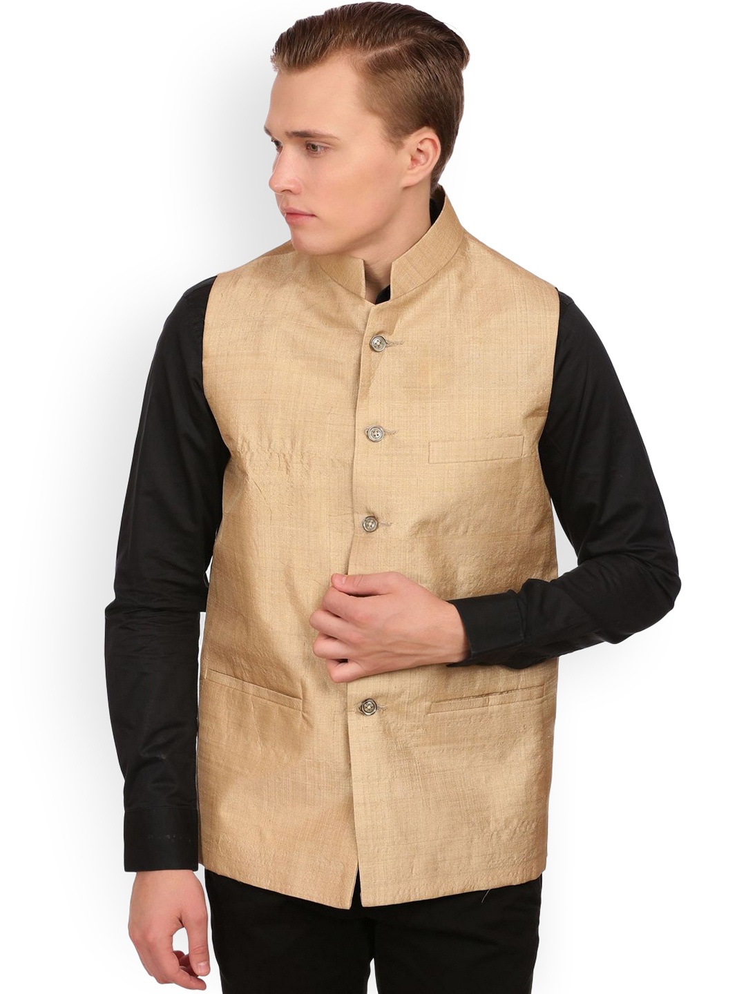 

Wintage Mandarin Collar Nehru Jacket, Gold