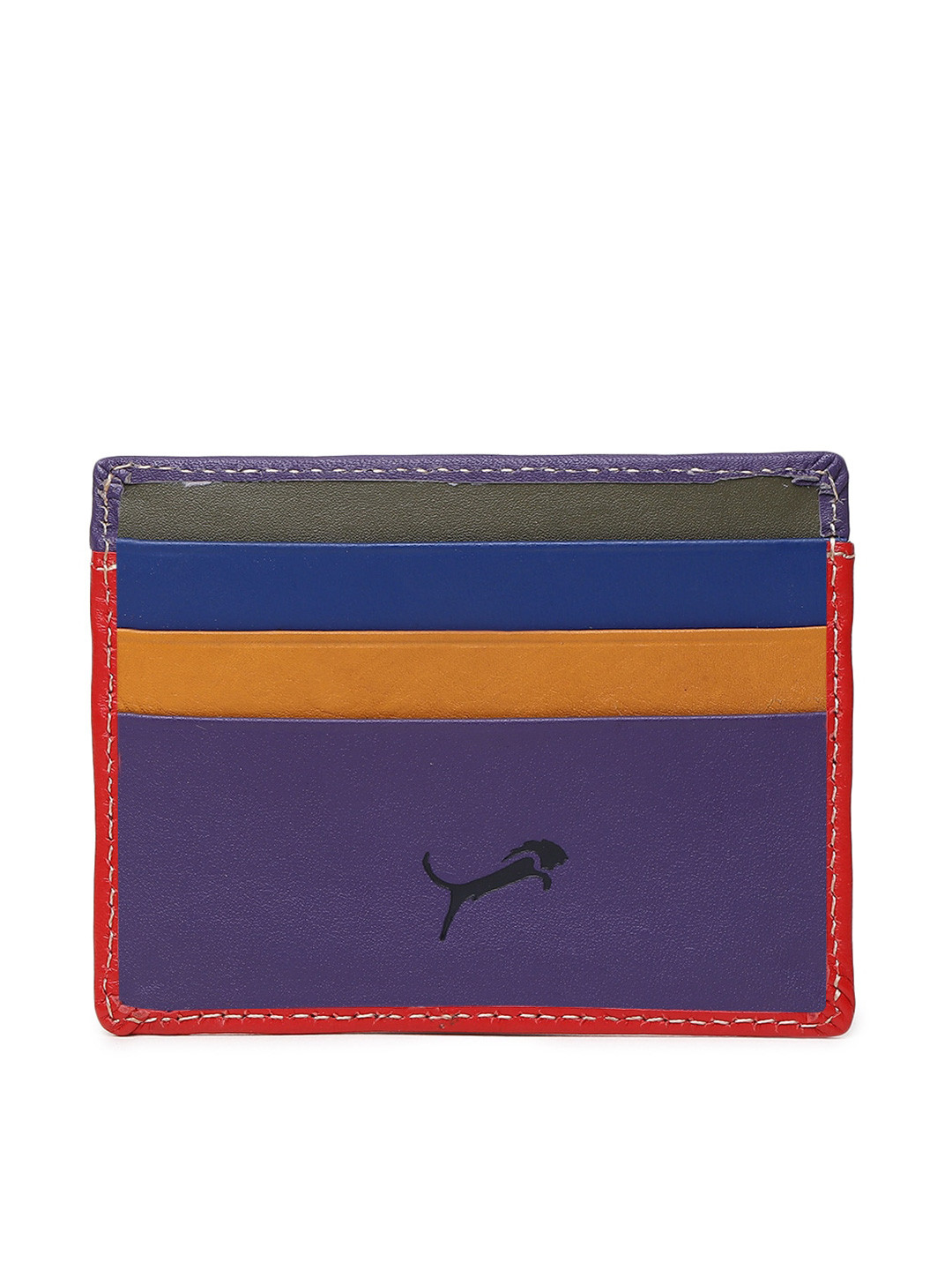 

WILD EDGE Men Blue & Yellow Colourblocked Leather Card Holder