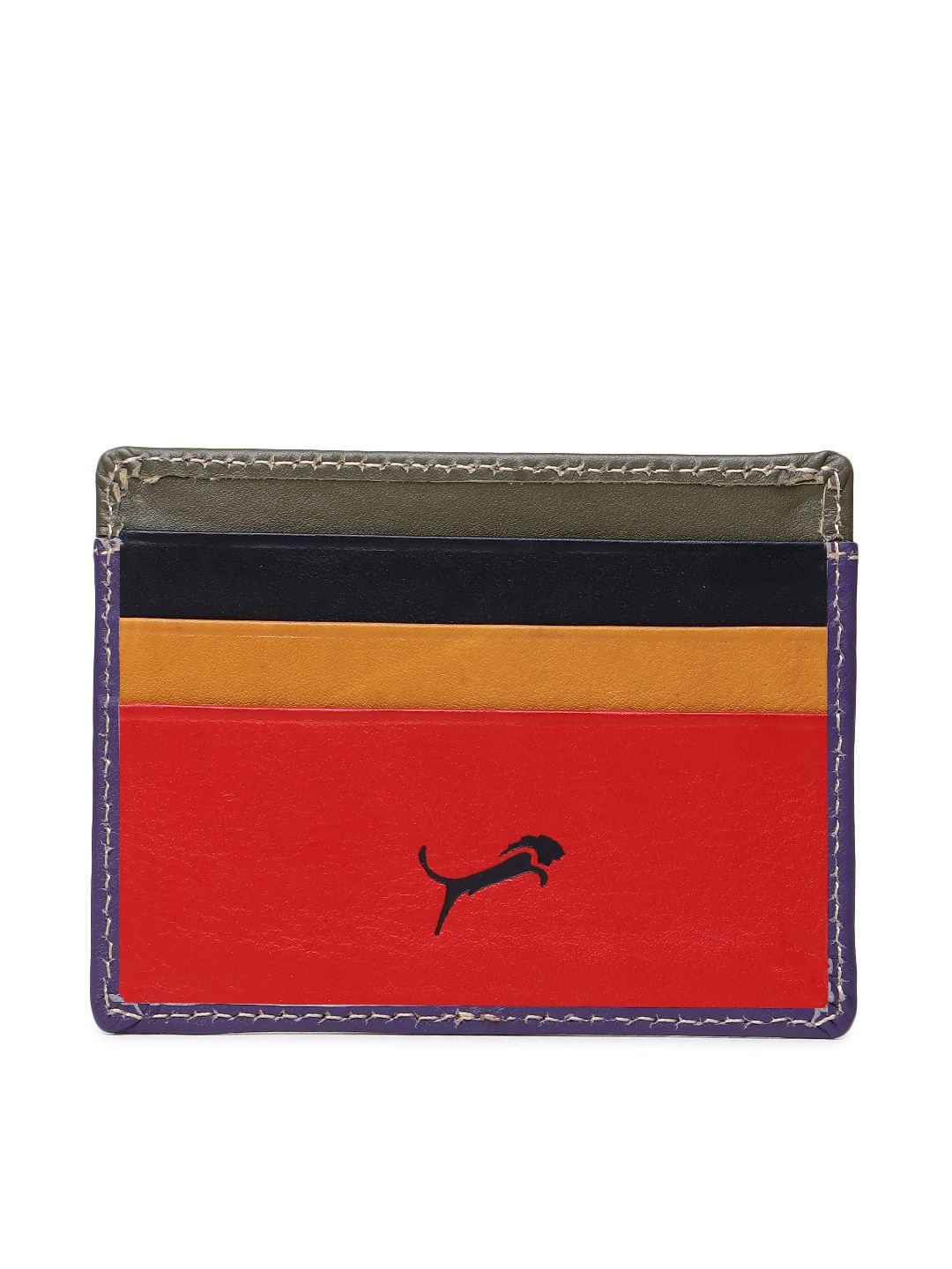 

WILD EDGE Men Tan & Red Colourblocked Leather Card Holder