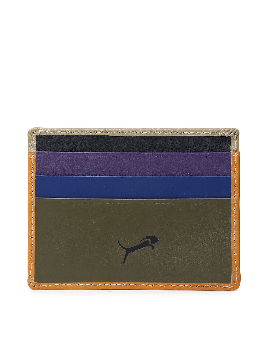 

WILD EDGE Men Grey & Blue Colourblocked Leather Card Holder