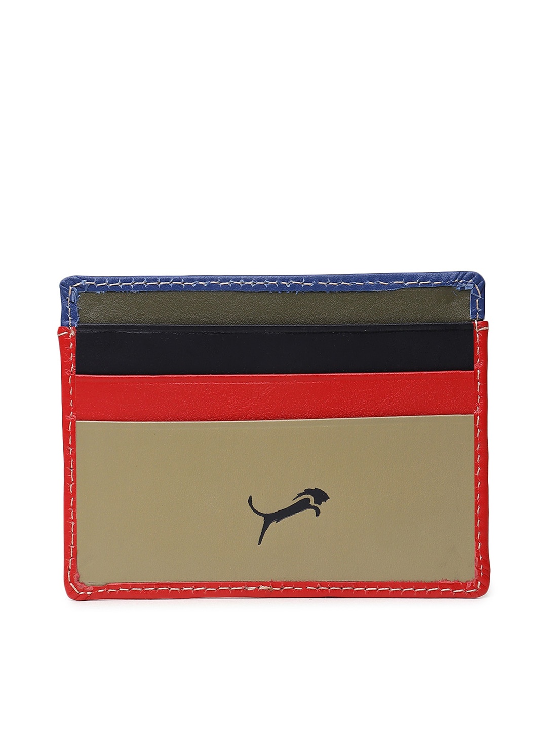 

WILD EDGE Men Beige & Red Colourblocked Leather Card Holder