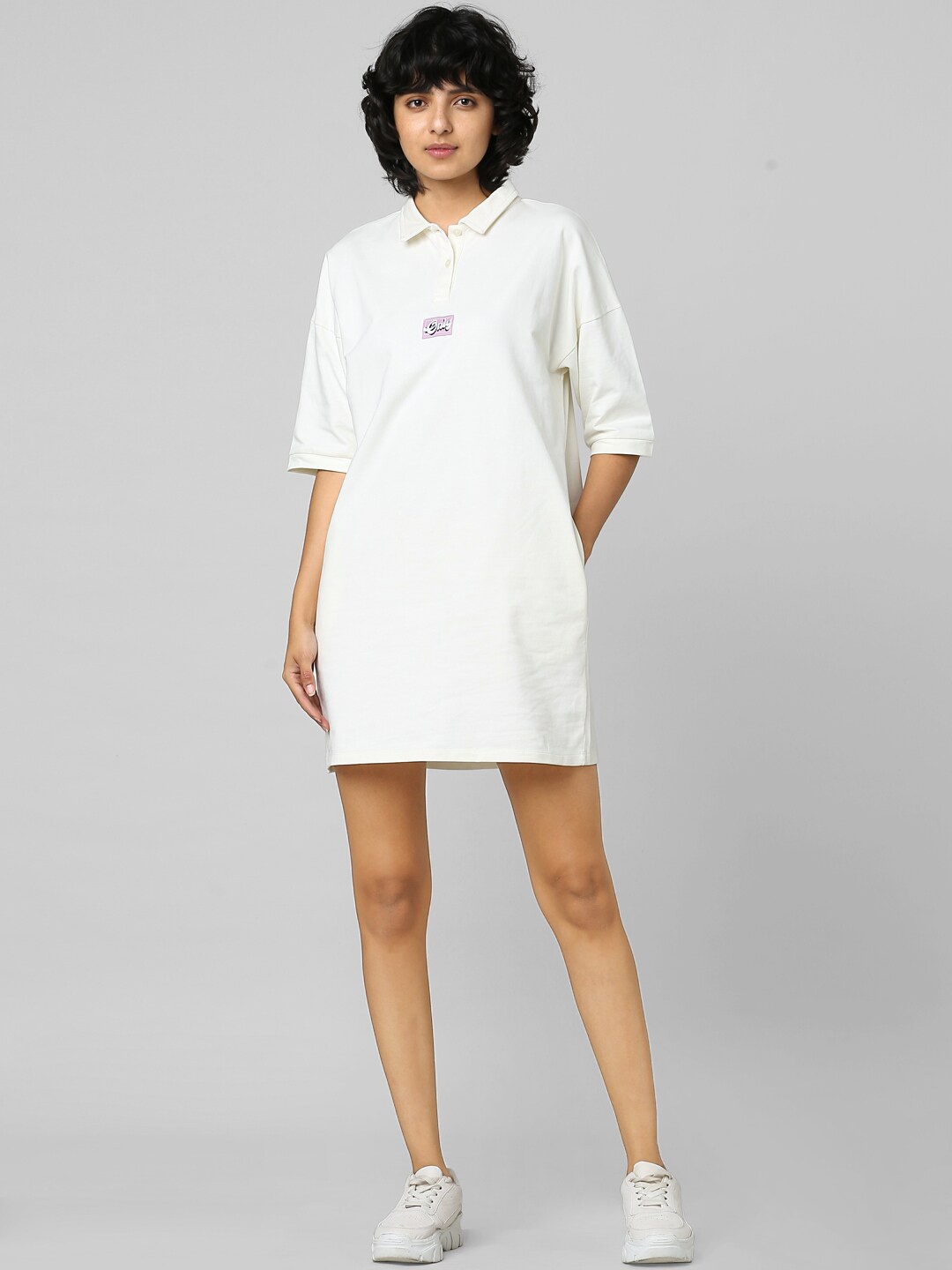 

ONLY White Shirt Collar T-shirt Cotton Dress