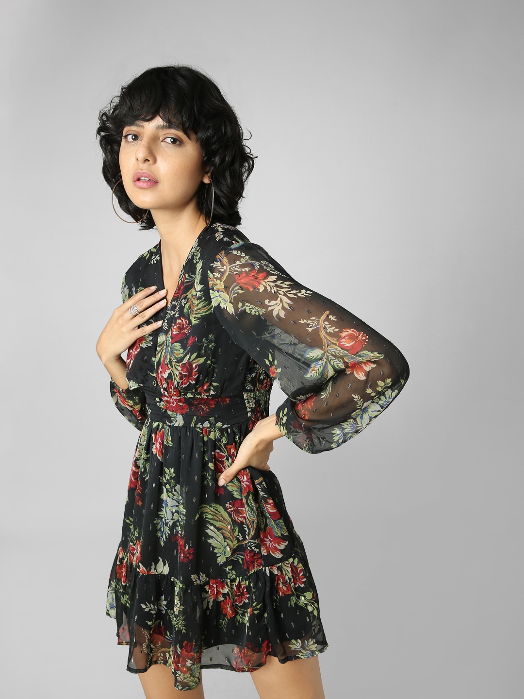 

ONLY V-Neck Floral Printed Dress, Black