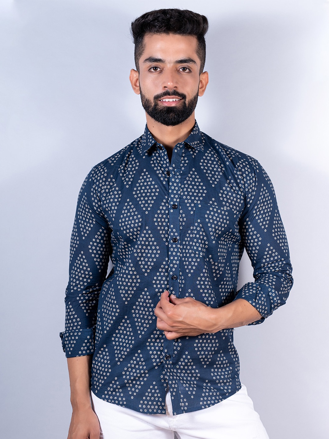 

Tistabene Men Comfort Printed Cotton Casual Shirt, Navy blue