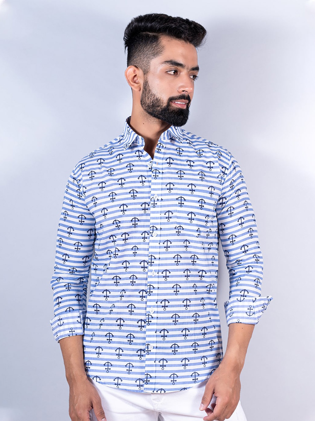 

Tistabene Men White Comfort Printed Cotton Casual Shirt