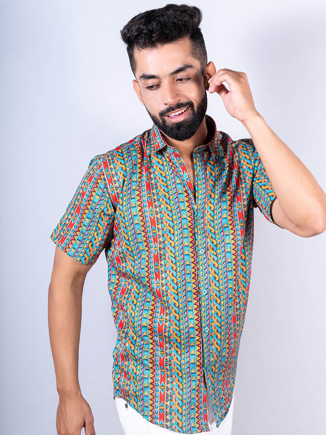 

Tistabene Men Blue Comfort Printed Cotton Casual Shirt