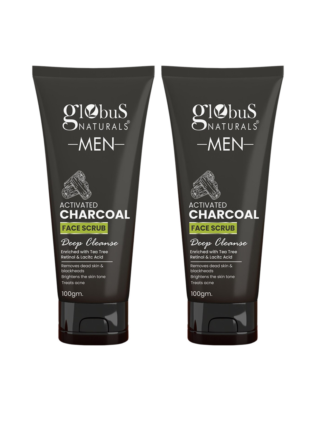 

Globus naturals Set Of 2 Anti Pollution & Anti Acne Detox Charcoal Face Scrub for Men, 100 gms Each, Black