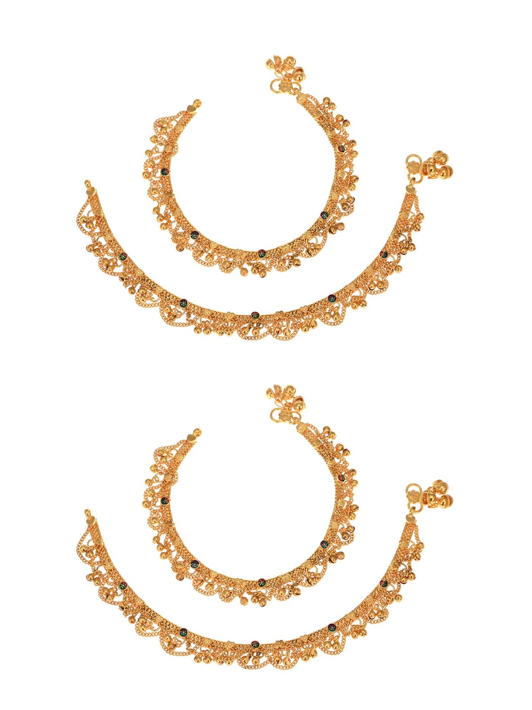 

AanyaCentric Set Of 2 Gold-Plated & Gold-Toned Beaded Anklets