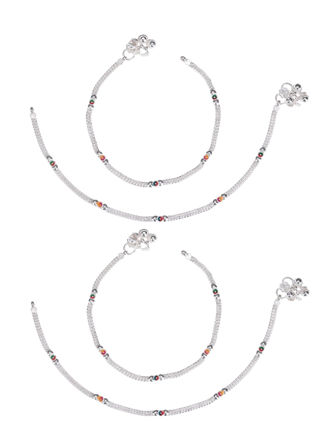 

AanyaCentric Set Of 4 Silver-Plated Beaded Anklets