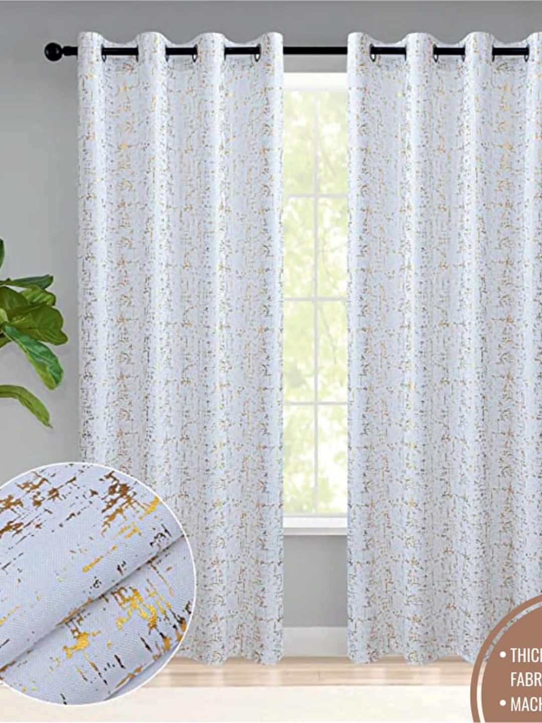 

URBAN SPACE White & Gold-Toned Black Out Long Door Curtain
