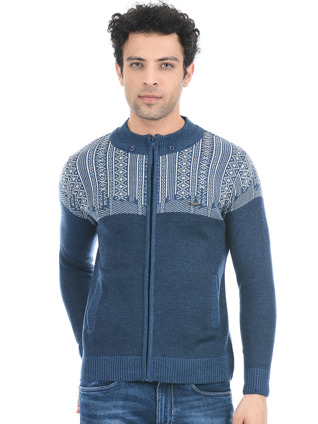 

Cloak & Decker by Monte Carlo Men Blue Self Design Sweatshirt