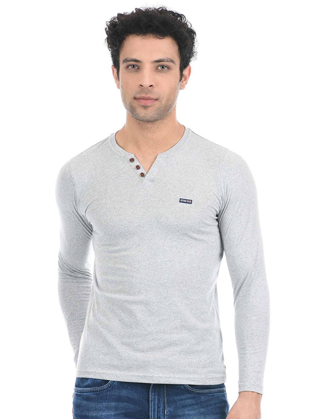 

Cloak & Decker by Monte Carlo Men Grey Henley Neck Cotton T-shirt