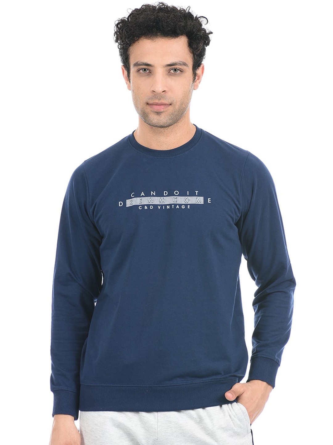

Cloak & Decker by Monte Carlo Men Blue Printed Cotton Sweatshirt