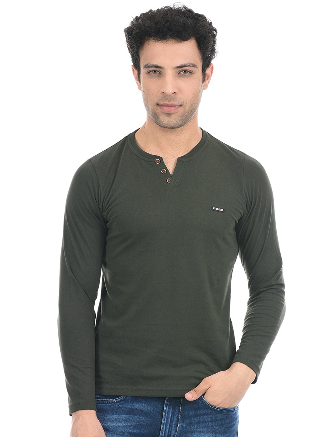 

Cloak & Decker by Monte Carlo Men Green Henley Neck Cotton T-shirt