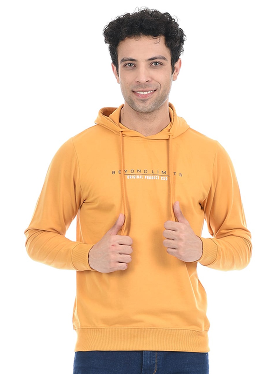 

Cloak & Decker by Monte Carlo Men Yellow Printed Hooded Cotton Sweatshirt