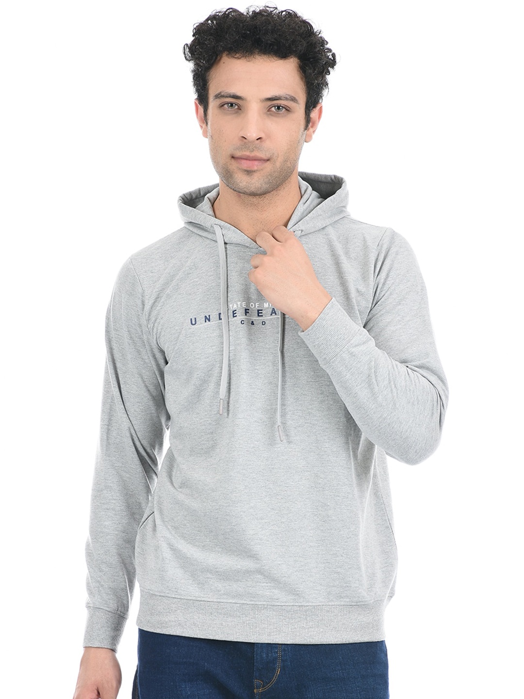 

Cloak & Decker by Monte Carlo Men Grey Printed Hooded Cotton Sweatshirt