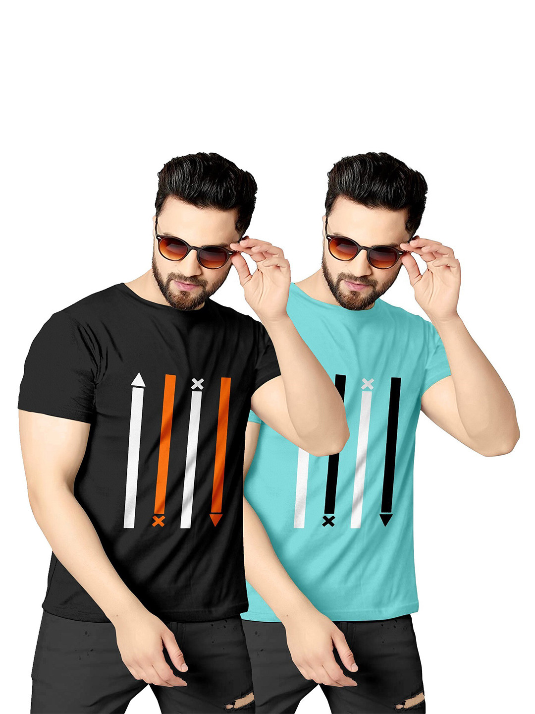 

KAJARU Men Black & Turquoise Blue Printed T-shirt