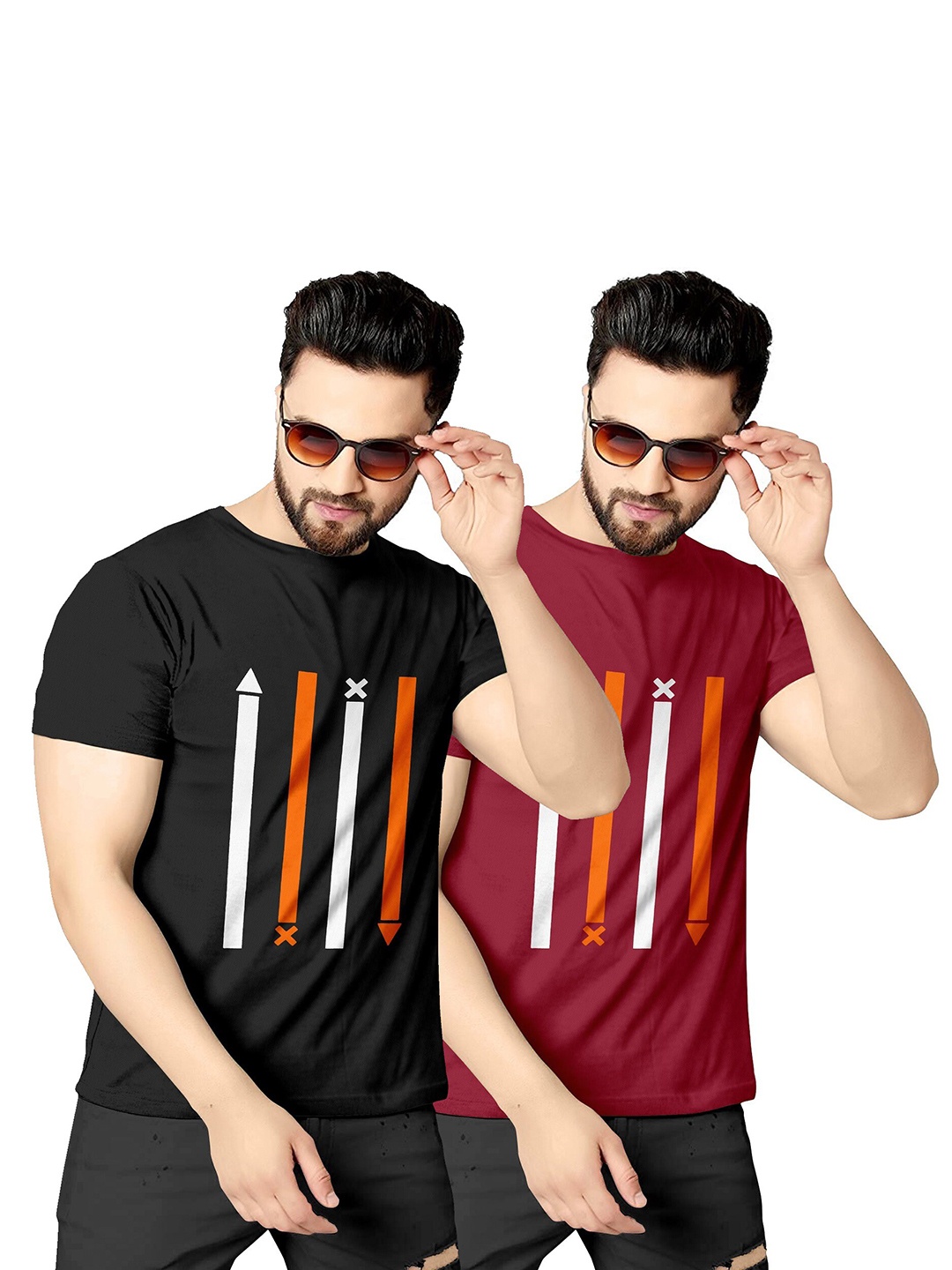 

KAJARU Men Black & Maroon Printed T-shirt
