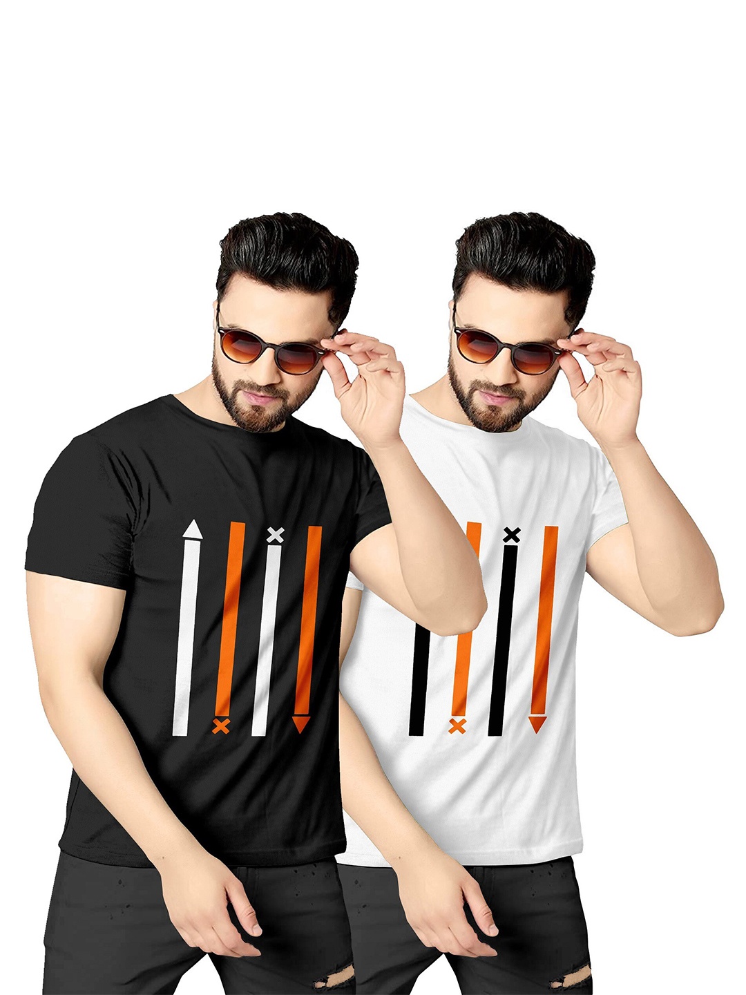 

KAJARU Men Black & White Printed T-shirt