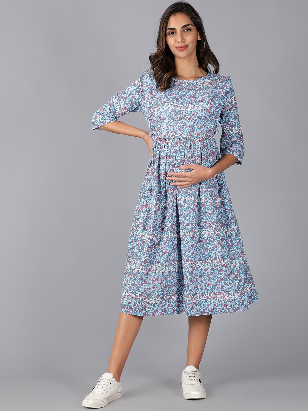 

Cot'N Soft Blue Floral Maternity A-Line Cotton Dress