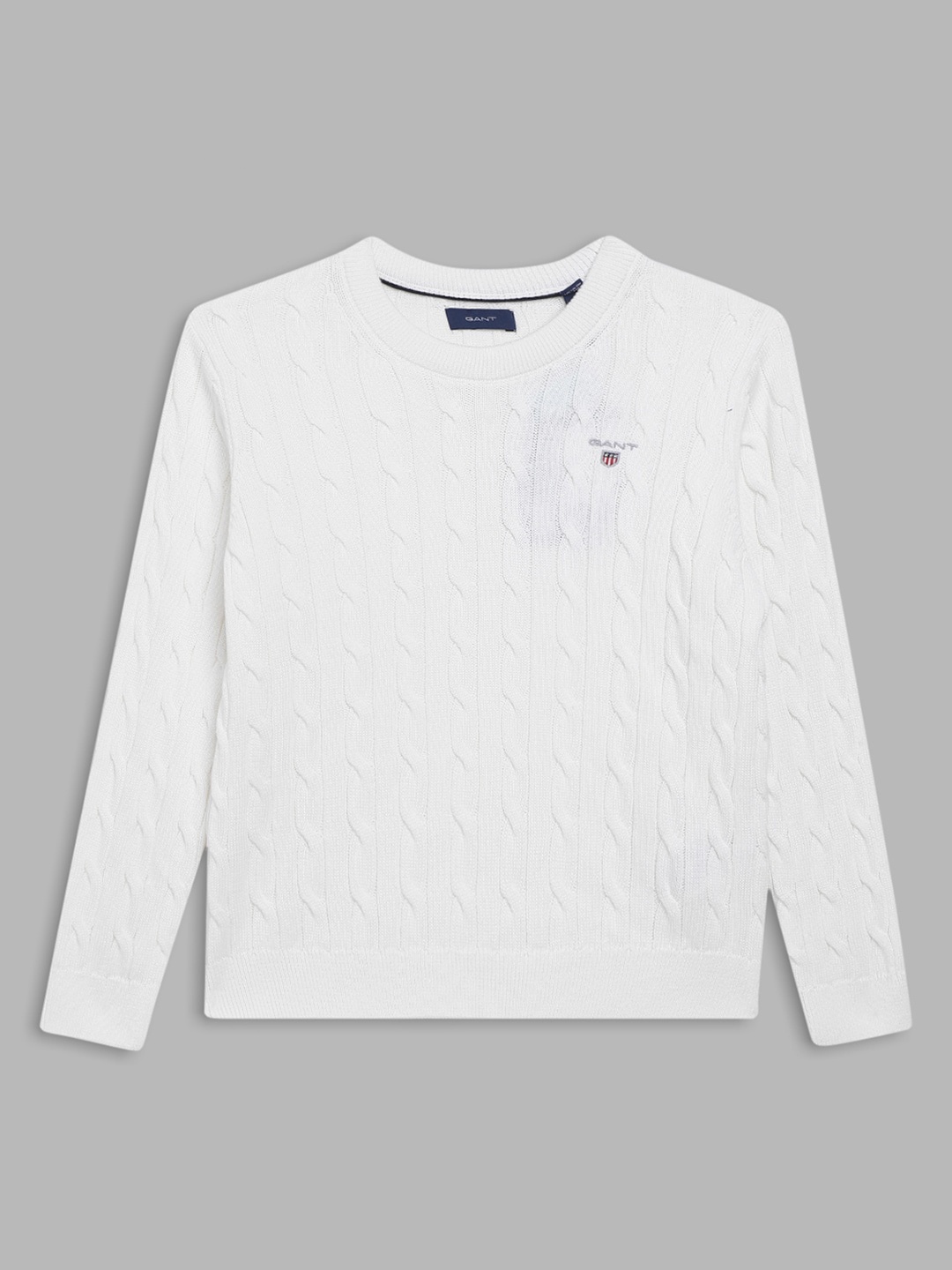 

GANT Boys White Cable Knit Cotton Pullover