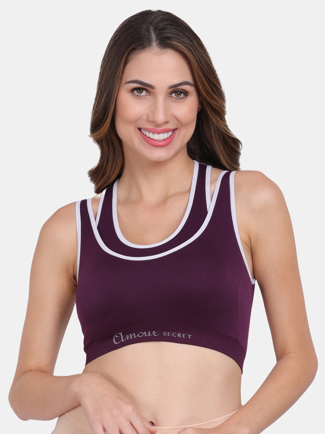 

Amour Secret Purple & White Removable Lightly Padded Sports Bra