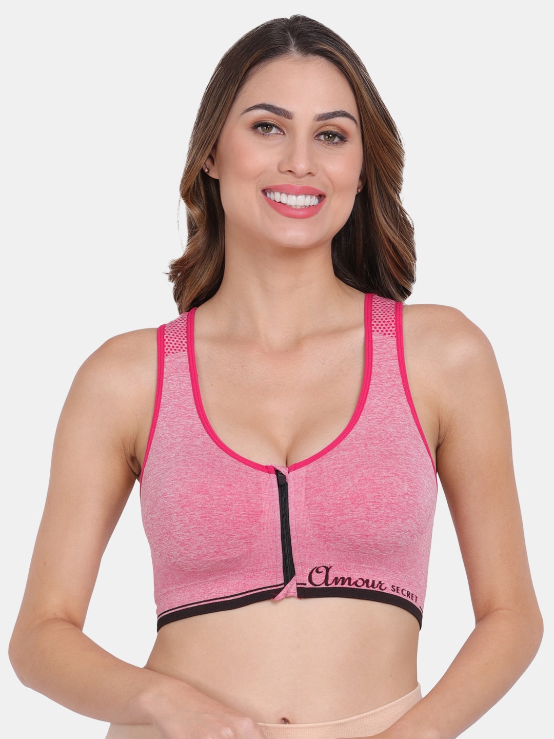 

Amour Secret Pink Lightly Padded Anti Odour Front Zipper Open Sports Bra