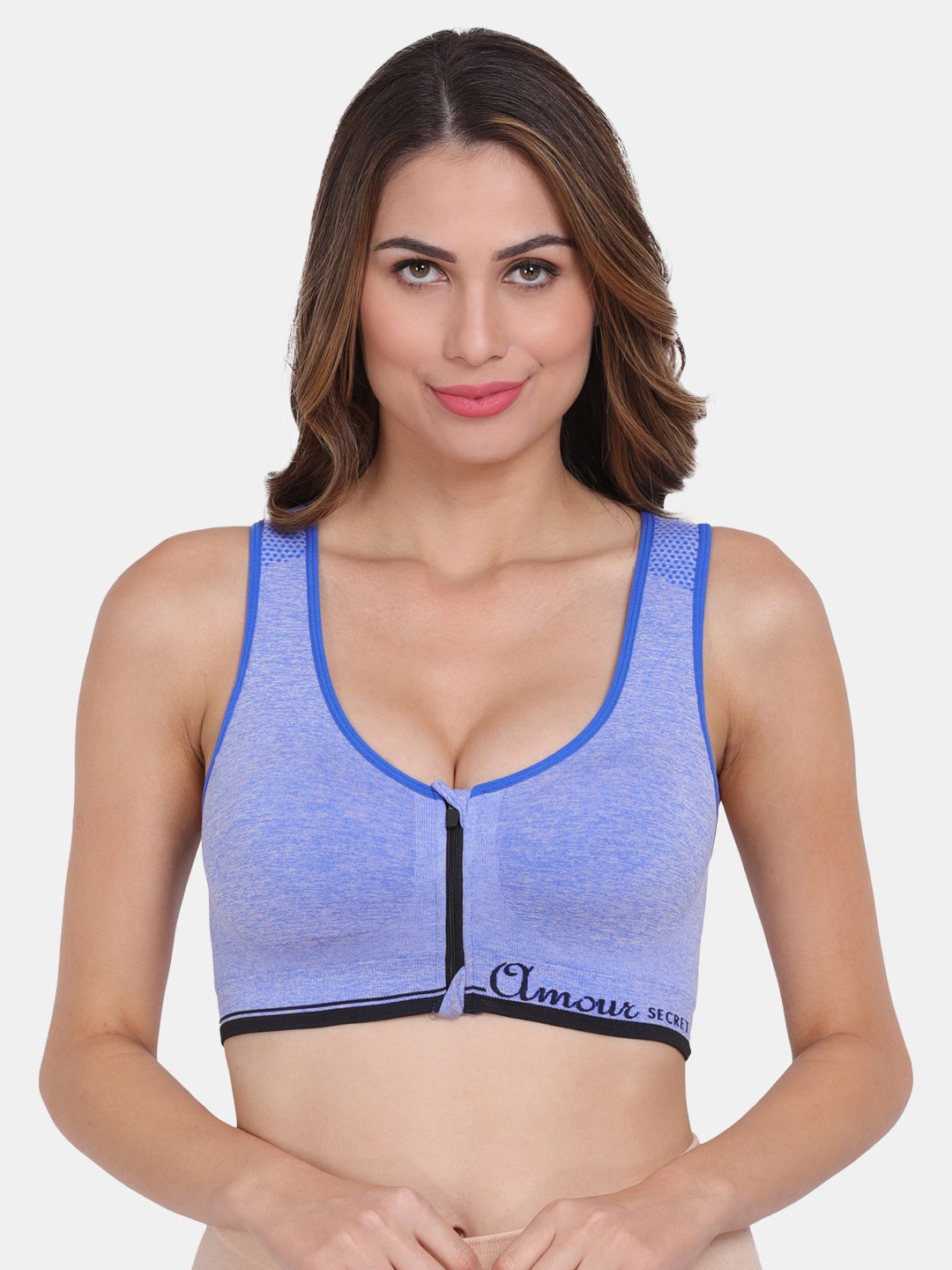 

Amour Secret Purple & Blue Lightly Padded Anti Odour Front Zipper Open Sports Bra