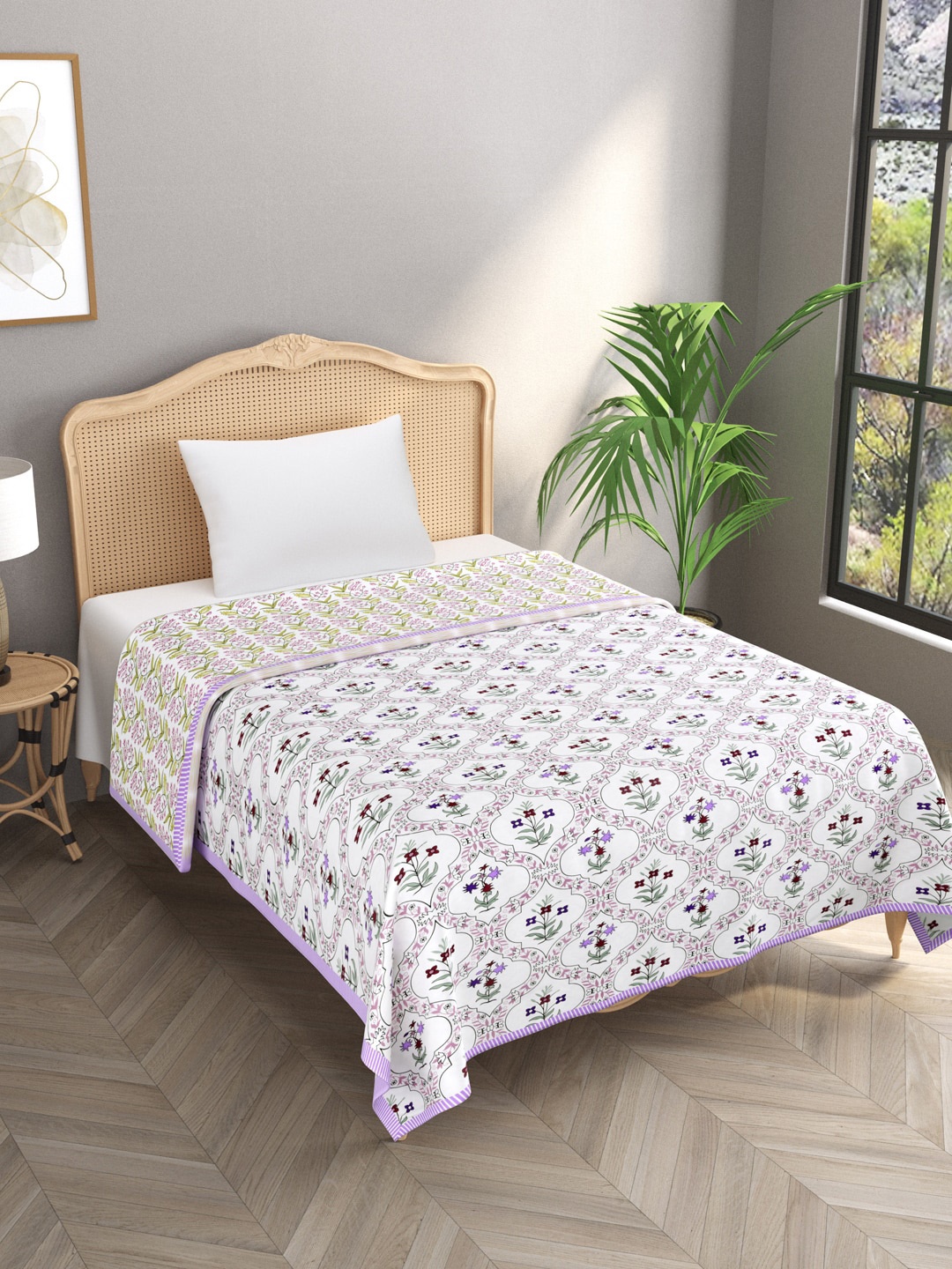 

Gulaab Jaipur Purple & White Floral AC Room 300 GSM Cotton Single Bed Dohar