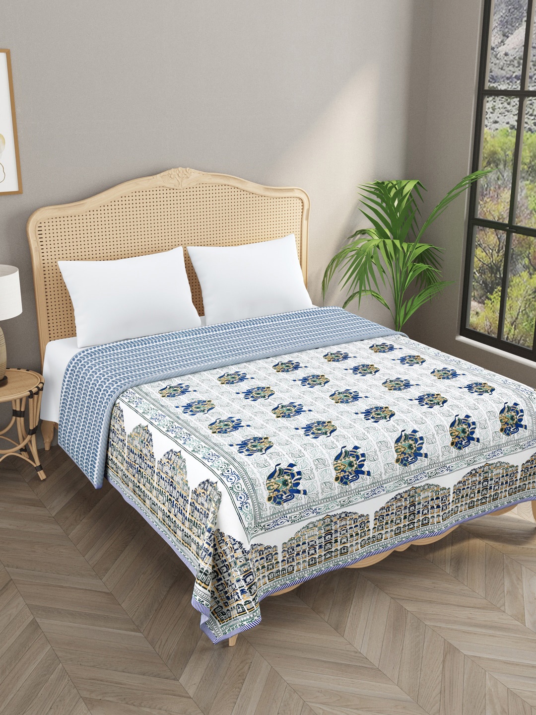 

Gulaab Jaipur Blue & White Floral AC Room 300 GSM Cotton Single Bed Dohar