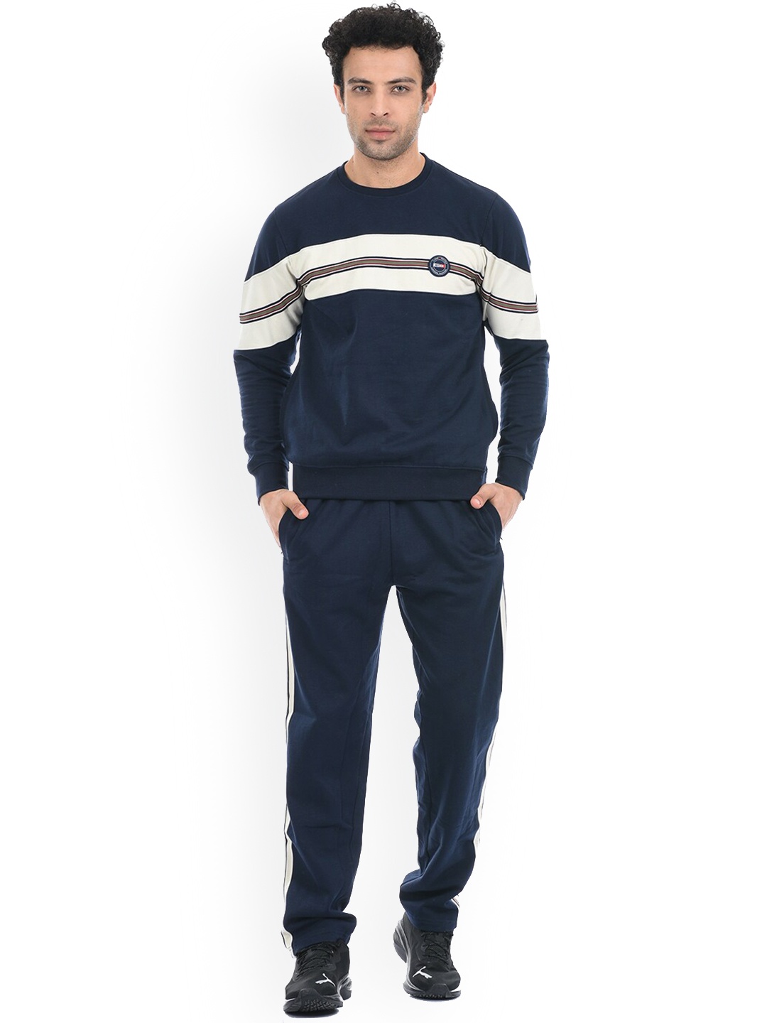 

Cloak & Decker by Monte Carlo Men Navy Blue & White Colorblocked Tracksuits